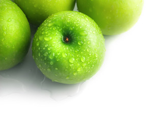 Green apples composition with water drop