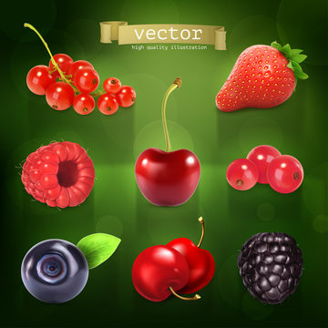 Sweet berries, vector icons set