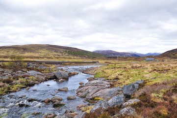 Fototapeta na wymiar Landscape of lake and mountains in Scotland