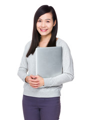Asian Woman hold with laptop computer