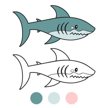 shark. Coloring book page. Cartoon vector illustration. Game for children