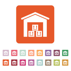 The warehouse icon. Storehouse and logistic symbol. Flat