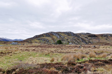 Fototapeta na wymiar Barren land and mountains in Scotland