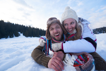 romantic young couple on winter vacation