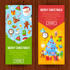 Christmas flat greeting cards and banners Santa, deer, xmas tree © Yuzach