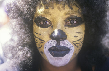 African-American Female in Cat Makeup, New Orleans, Louisiana