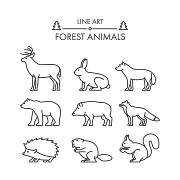 Outline figures of forest animals