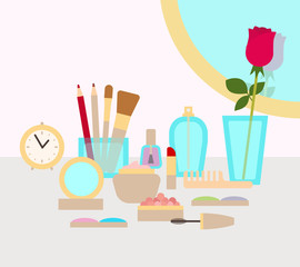 Make up concept vector flat illustration with cosmetics, makeup 