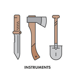Line icon knife, axe and shovel in color