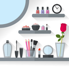 Home dressing table interior vector illustration