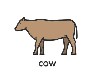 Painted line figure of cow. Vector outline symbol