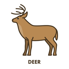 Naklejka na ściany i meble Painted line figure of deer. Vector outline symbol
