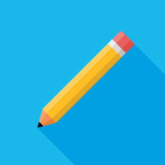 pencil icon in the style flat design on the blue background. stock vector illustration eps10