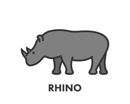 Painted line figure of rhino. Vector outline symbol