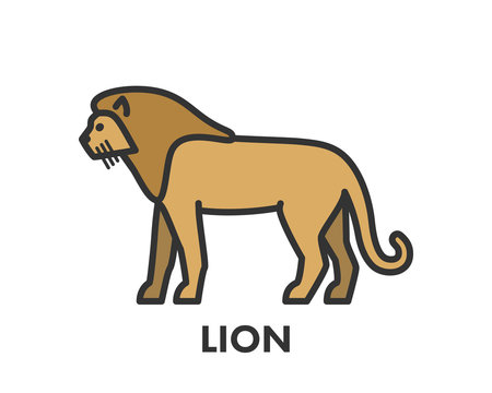 Painted line figure of lion. Vector outline symbol