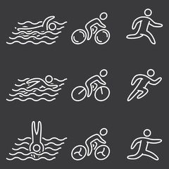 Linear of figures triathlon athletes. Swimming, cycling and runn