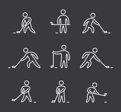 Linear hockey icons set