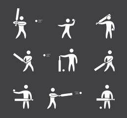 Silhouettes of figures cricket player icons set
