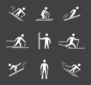 Silhouettes of figures skier icons set