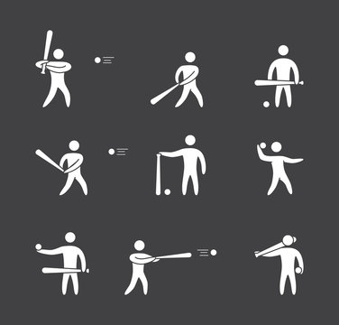Silhouettes of figures baseball player icons set