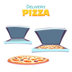 Vector illustration of hot pizza in box with text