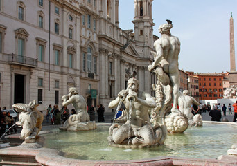 Rome, la fontaine du Maure sur la piazza Navona,  Italie