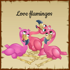 Three cute pink flamingos 