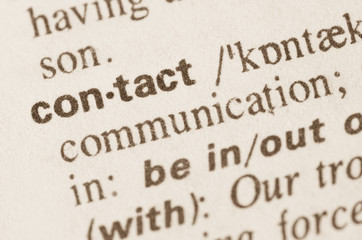 Obraz premium Dictionary definition of word contact