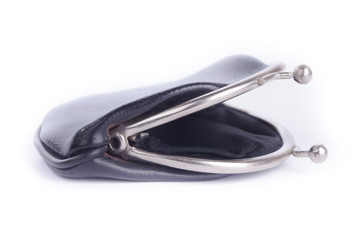 Old vintage leather purse isolated on white background