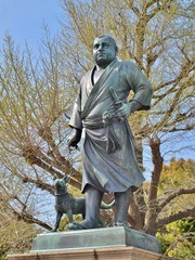 Saigo Takamori statue at Ueno park in Tokyo, Japan. Saigo was born in January 23, 1828 during Edo period. He is known as the last samurai of Japan.