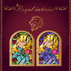 Lion head and mosaic picture in a gold frame  