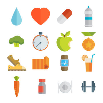 Sport and healthy life concept flat icon set of jogging
