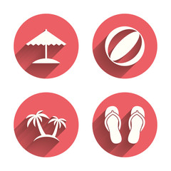 Beach holidays icons. Umbrella and sandals.