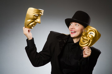 Woman with mask in funny concept