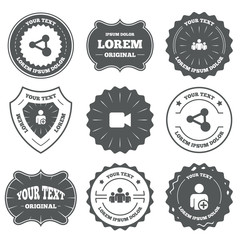 Group of people and share icons. Video camera.