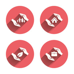 Hands insurance icons. Human life-assurance.