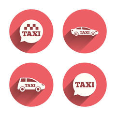 Public transport icons. Taxi speech bubble signs