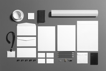Blank stationery branding set isolated on grey background, place with your design