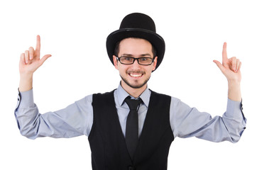 Young man in hat isolated on white