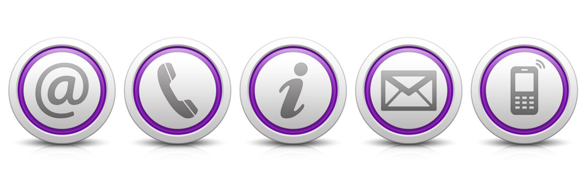 Contact Us – Set of light gray buttons with reflection & purple