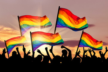 Silhouette of a parade of gays and lesbians