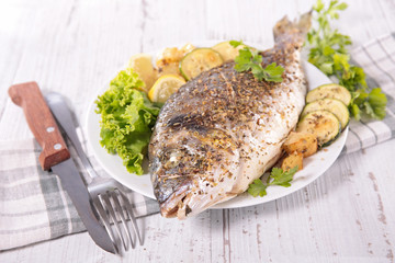 grilled fish and vegetables