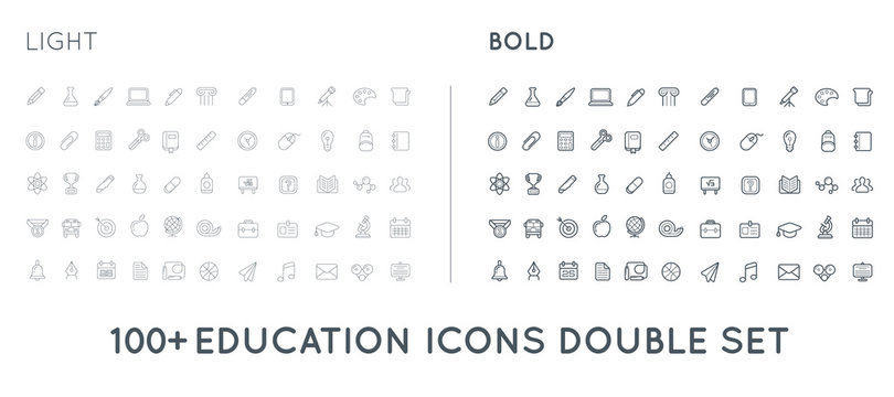 Set of Thin and Bold Vector Education Icons Illustration can be used as Logo or Icon in premium quality