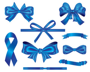 ribbons and bows Collection,set of blue luxury ribbons and bows vector for decoration and design