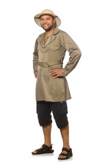 Man in safari hat isolated on white