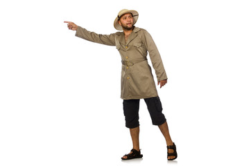 Man in safari hat isolated on white