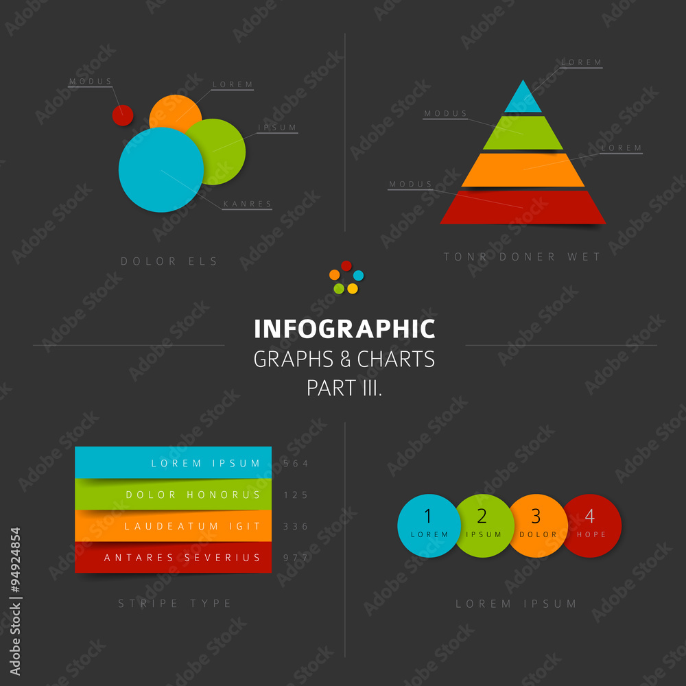Poster set of vector flat design infographic charts and graphs 3