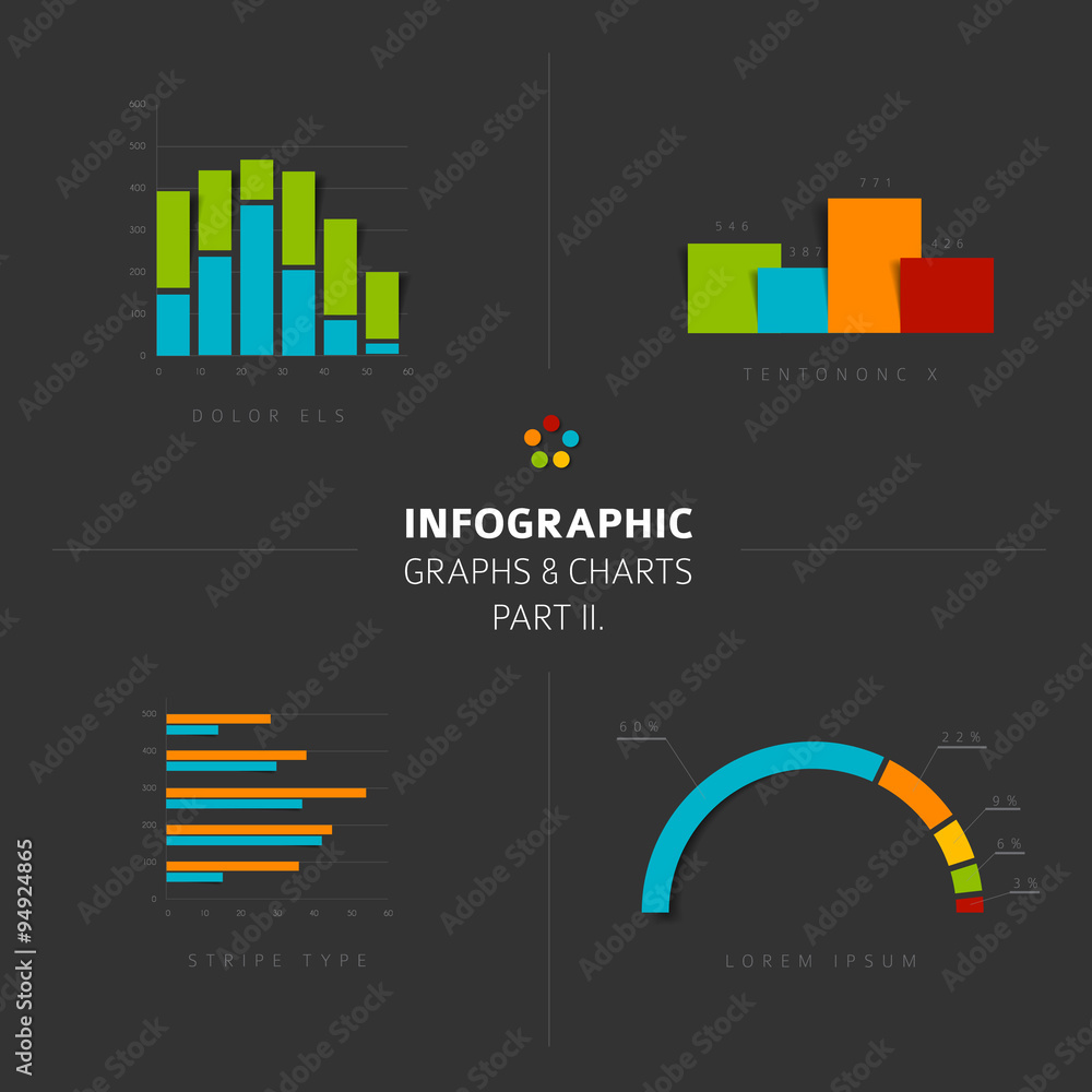 Poster set of vector flat design infographic charts and graphs 2
