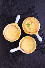 Bread pudding with cheese and milk