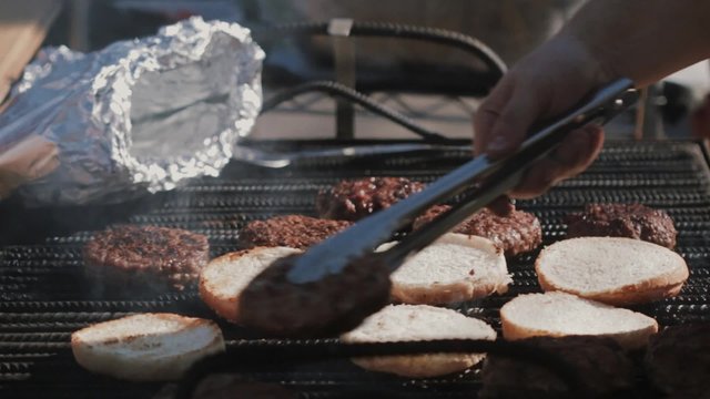 burgers on a grill outdoor